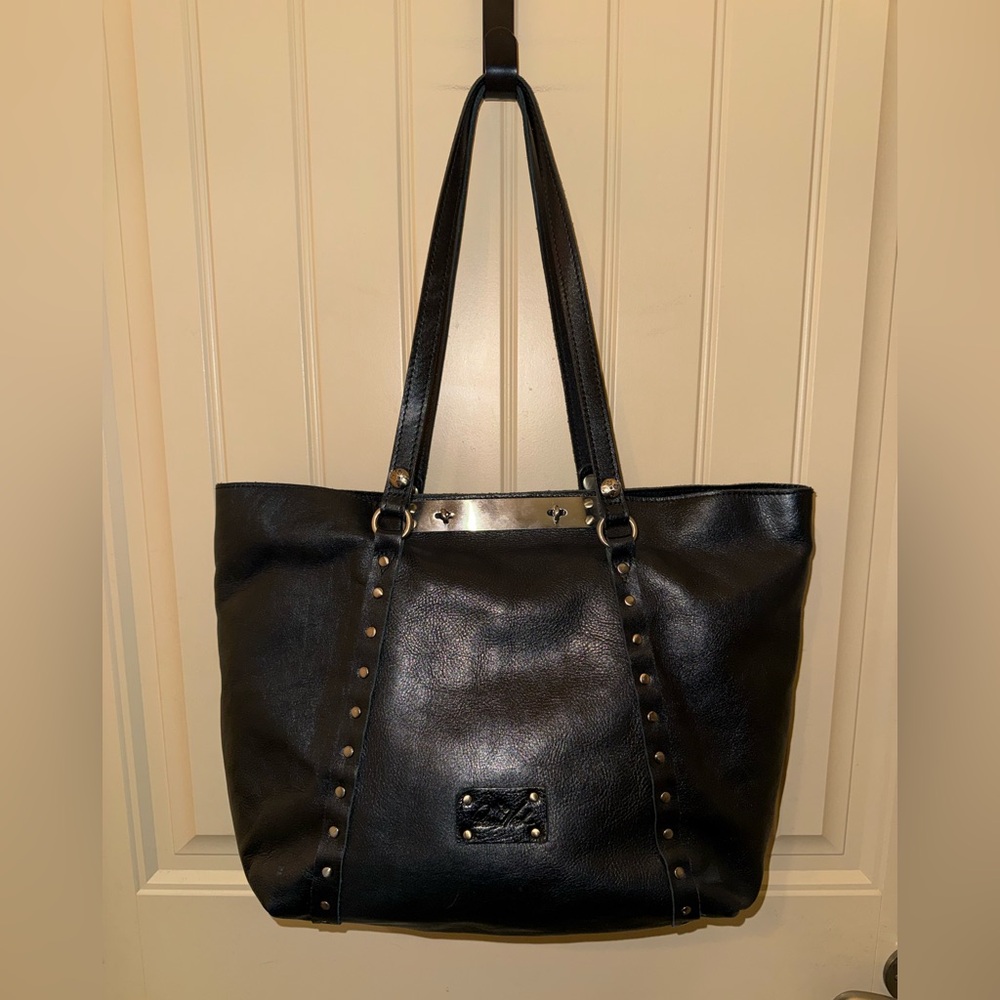 Patricia Nash Benvenuto Vintage Black Studded Grain Leather XL Tote Bag